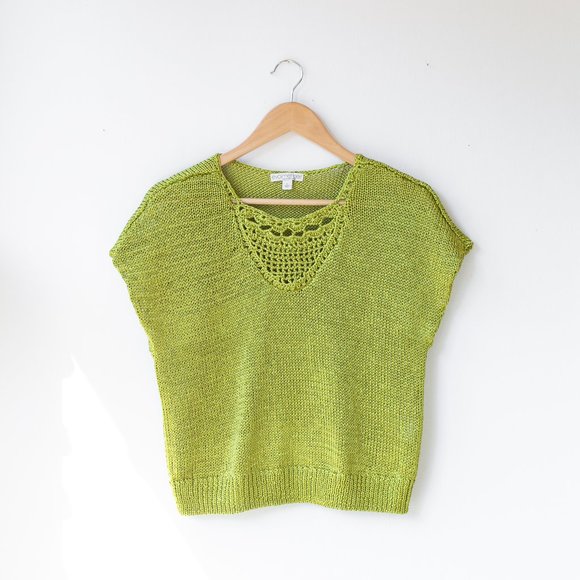 SOLD // Cropped Lime Green Knit Sweater - Picture 1 of 8
